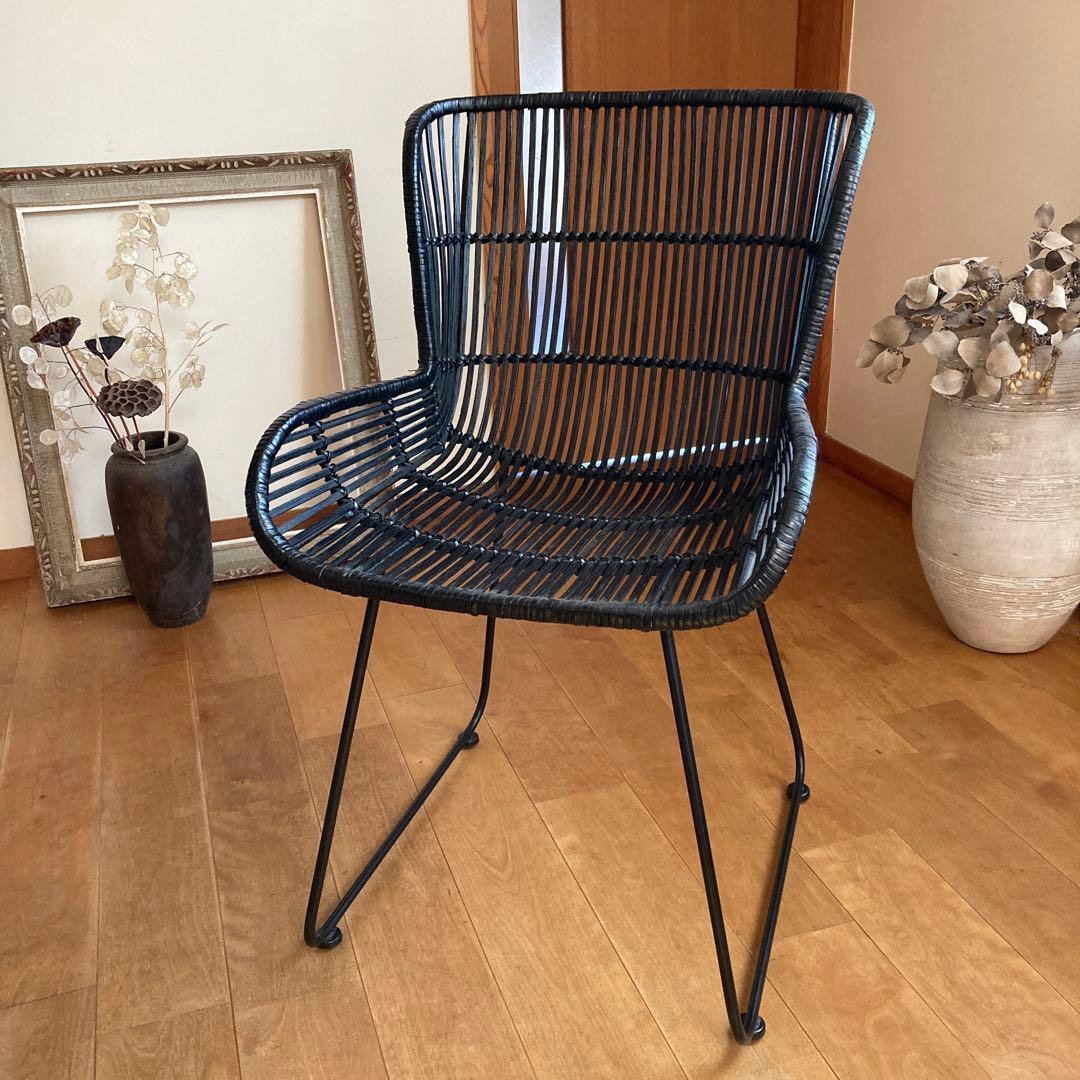 デザイナーズチェア　椅子　北欧　アイアン脚　バンブー　竹　ラタン風　モデルルーム