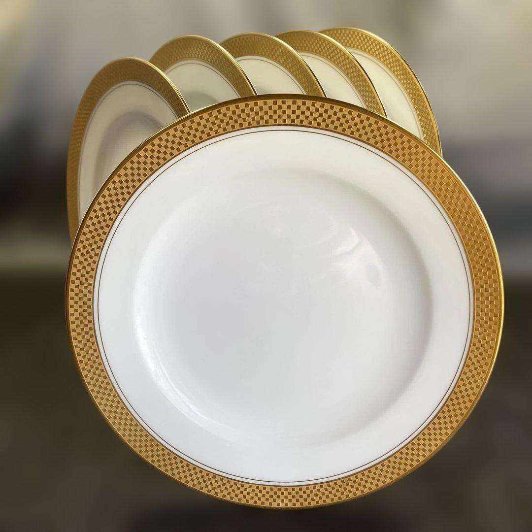 大倉陶園　金彩　金蝕　デザートプレート　ケーキ　パン　市松　ゴールド