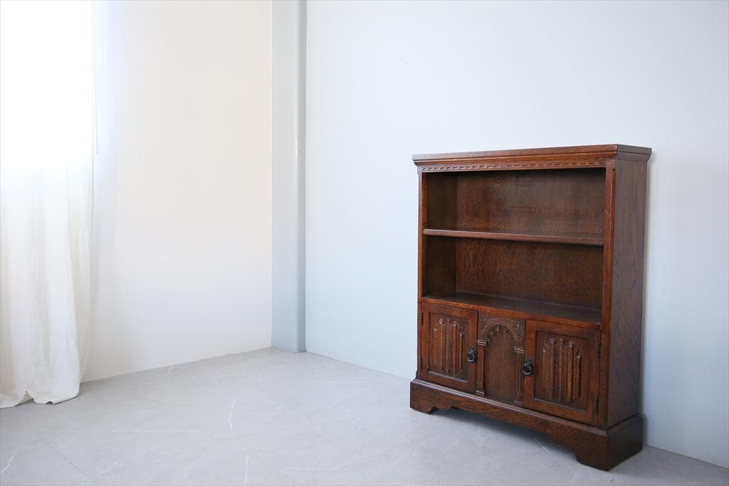 英国アンティーク木製ブックシェルフ/本棚/食器棚/飾り棚/収納ラック(92-72