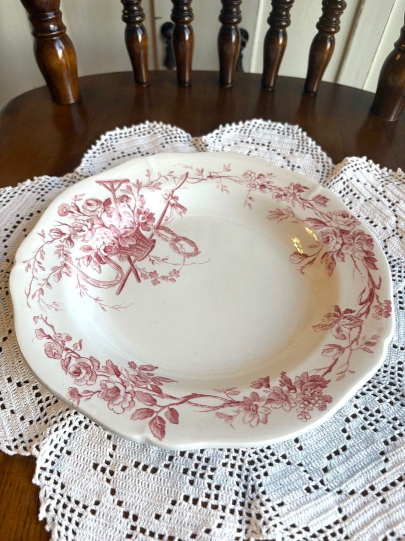 フランスアンティーク　ディナープレート　ローズパニエ　花籠　オリーブ　ジアン　②