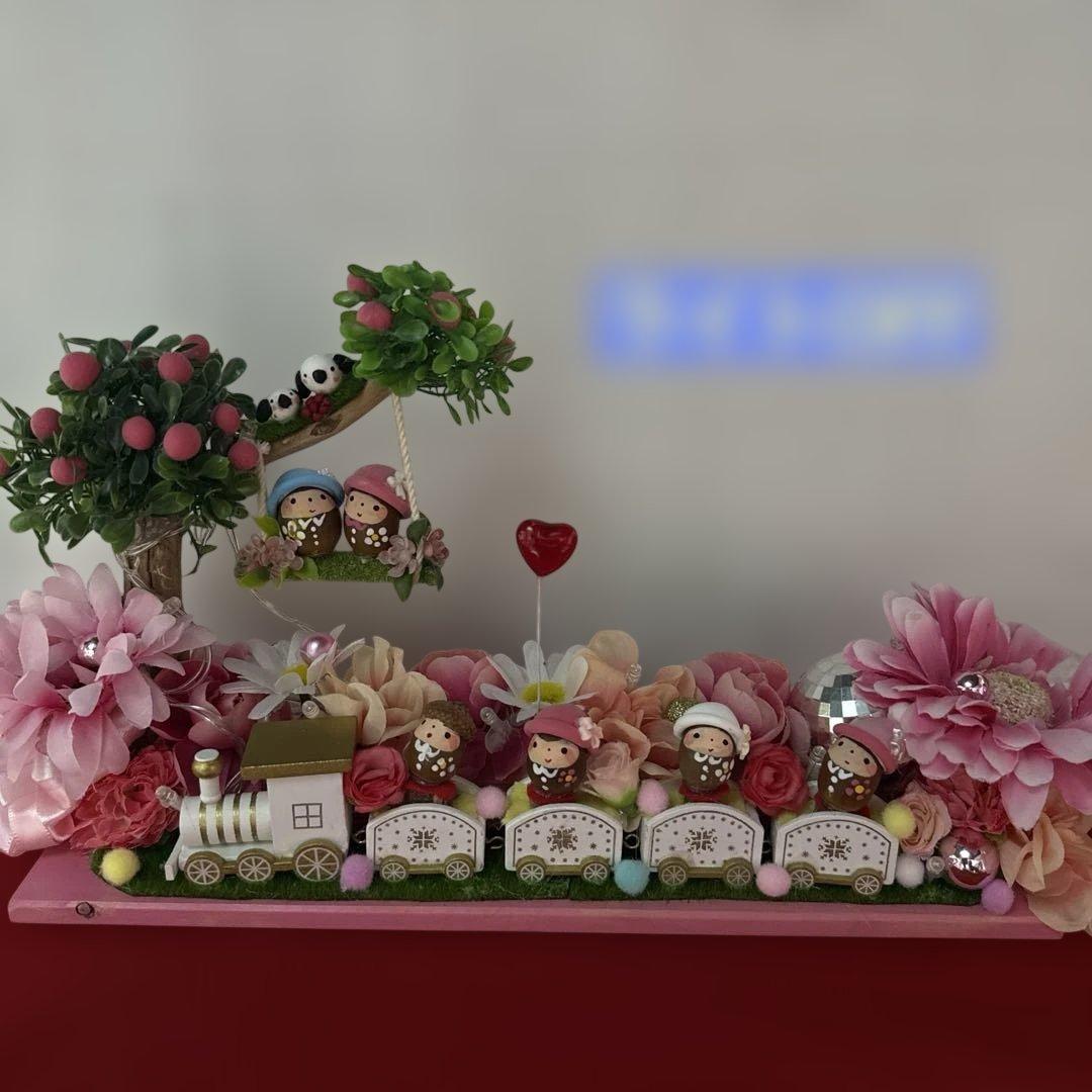 どんぐりアート♡ Xmasタペストリー＆White train ピンキーオブジェ