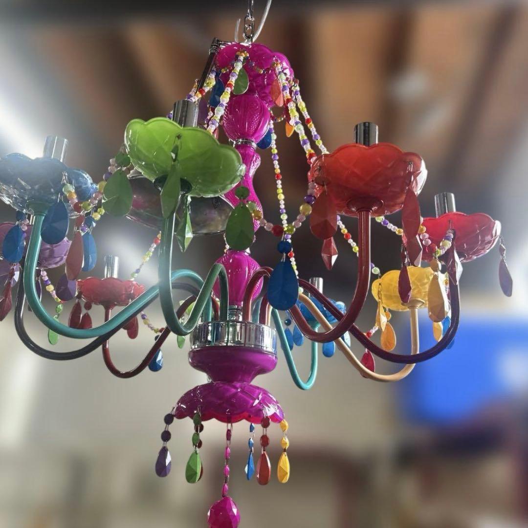 6158 【戸塚区引取り限定】ポップ調カラフルシャンデリア 9灯