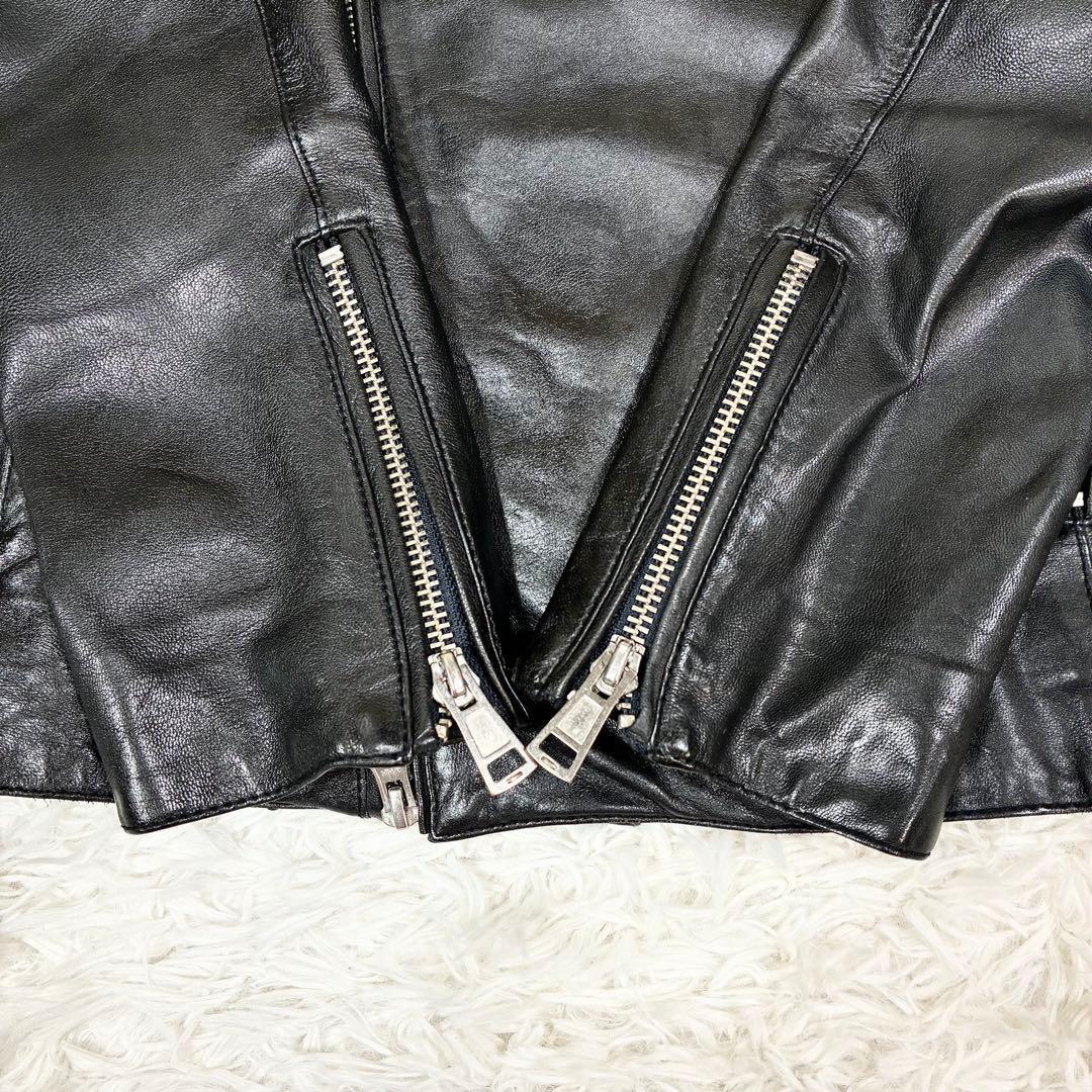 【良品】 ナノユニバース シングルライダース ジャケット ブラック レザー 44