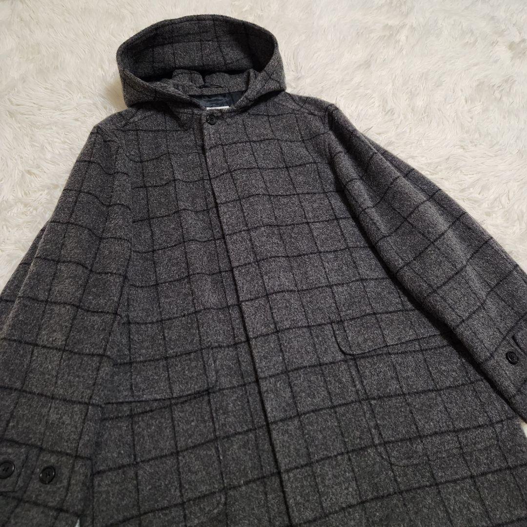 【美品】ポールスミス アルパカ混 チェック 比翼 ロング フーデッドコート