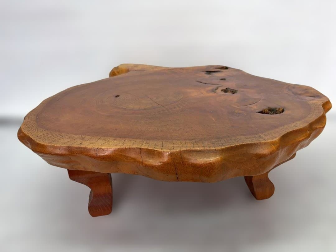 理逸作　 天然木 座卓 木製座卓 　一枚板　節あり　b008