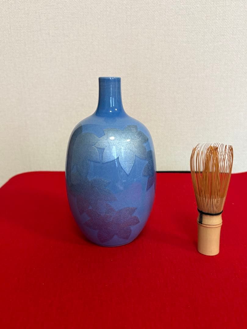 人間国宝 中田一於 淡青釉裏銀彩 花入 N45 日本工芸会正会員 九谷焼