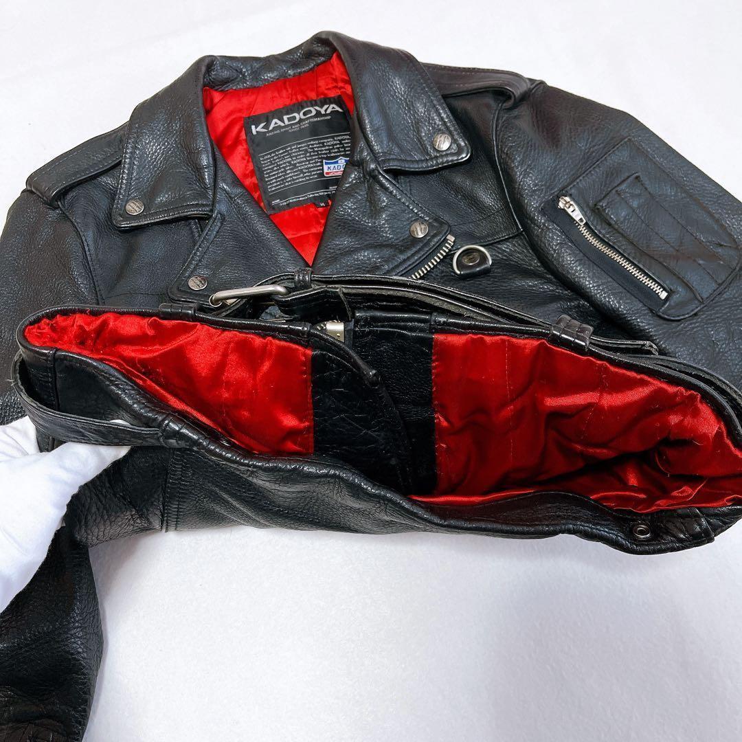 KADOYA ライダースジャケット カウレザー キルティング 黒 裏地赤 牛革