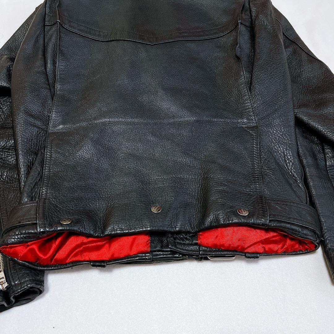KADOYA ライダースジャケット カウレザー キルティング 黒 裏地赤 牛革