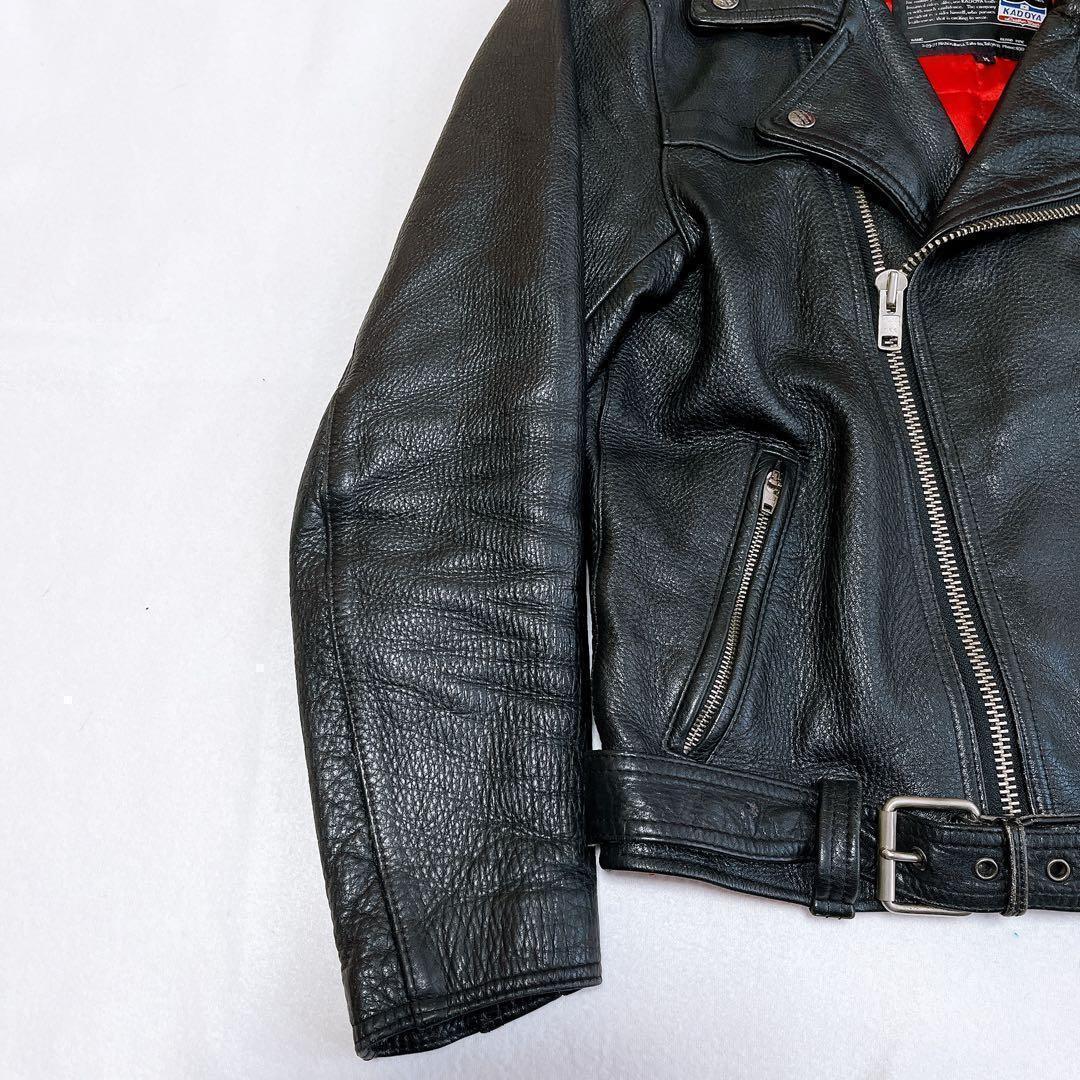 KADOYA ライダースジャケット カウレザー キルティング 黒 裏地赤 牛革