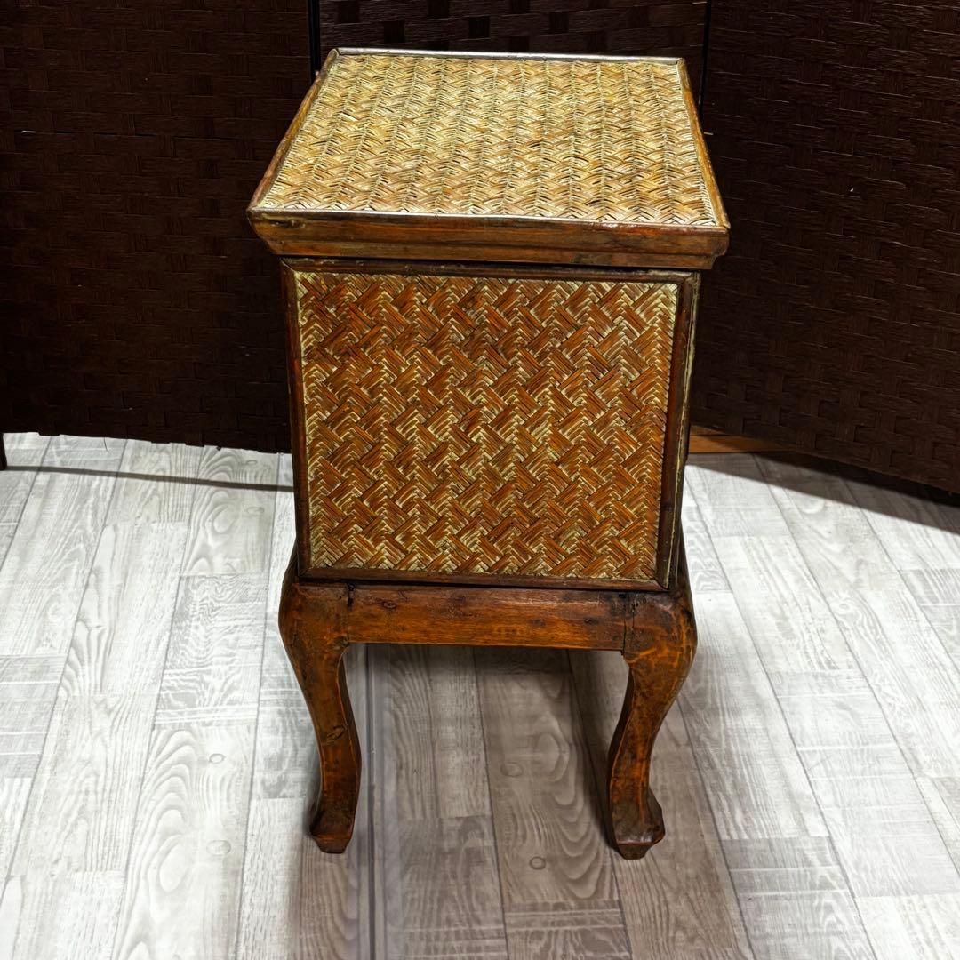 ヴィンテージ　猫脚ラタン　アジロ家具　ナイトテーブル　アンティーク