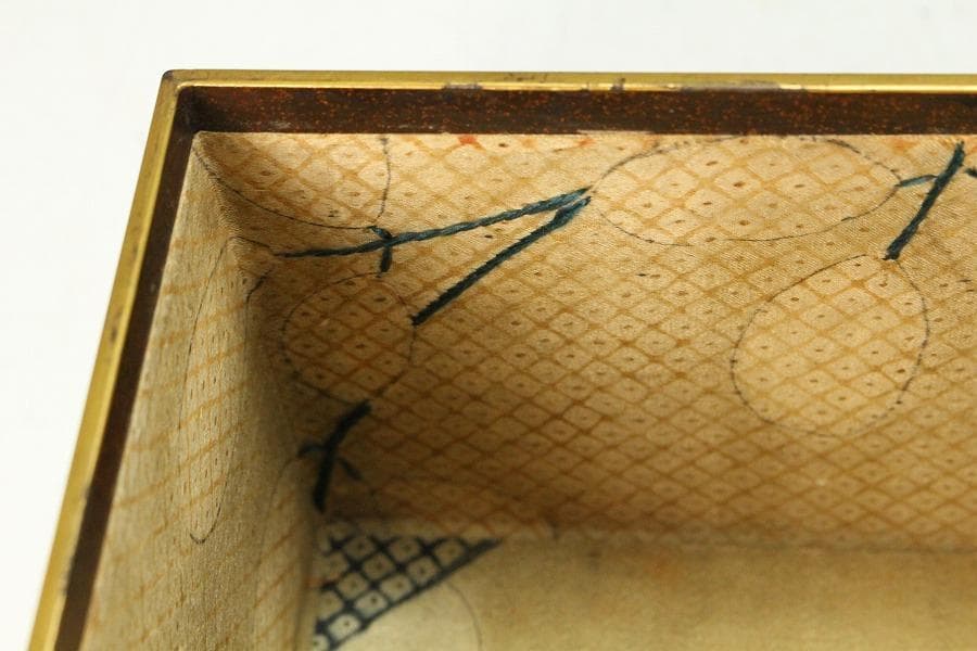 名品 岩庭草花蒔絵 時代 文箱 内 刺繍貼 美品(K-YC576)