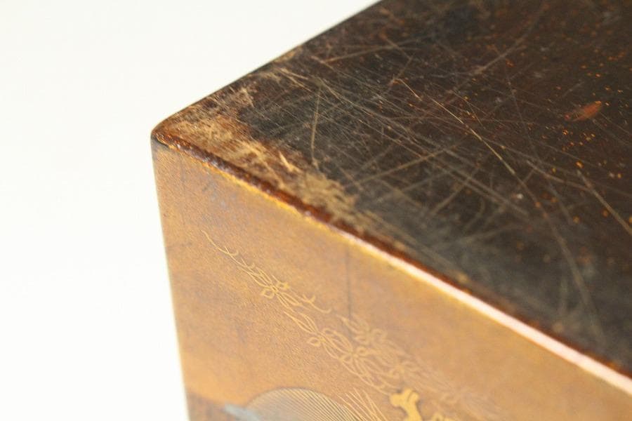 名品 岩庭草花蒔絵 時代 文箱 内 刺繍貼 美品(K-YC576)