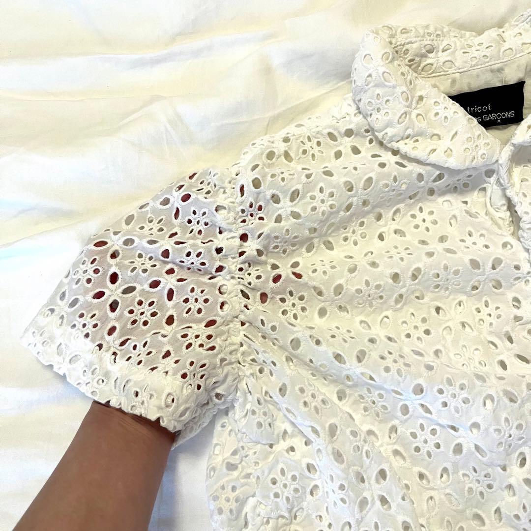 【希少】トリココムデギャルソン　レースブラウス　Sサイズ　丸襟　半袖シャツ