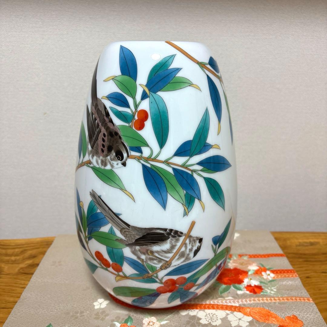 香蘭社 「燦彩南天」　鳥　花瓶　美品
