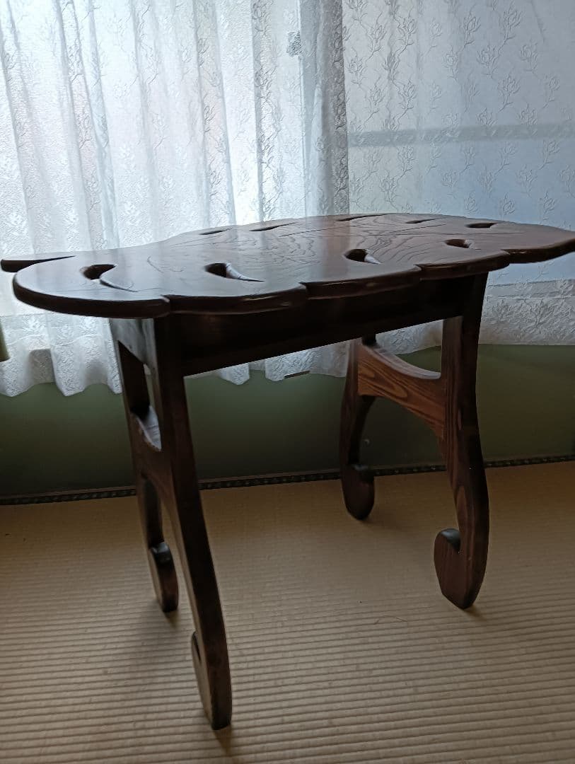 モンステラのテーブル　木製　けやき　手作り　1点物　ハワイ