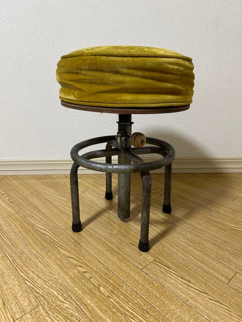 フランスヴィンテージ ベロアのスツール 回転丸椅子