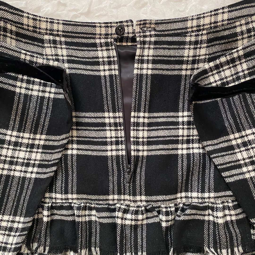 ピンクハウス　ウール　バックティアードスカート　チェック　リボン　黒
