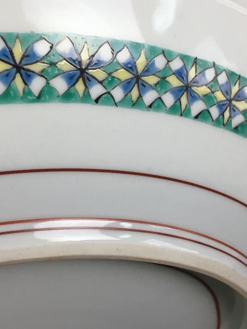 S334九谷焼 極彩色富士小紋様 飾皿 大皿 四代 上出喜山作 共箱