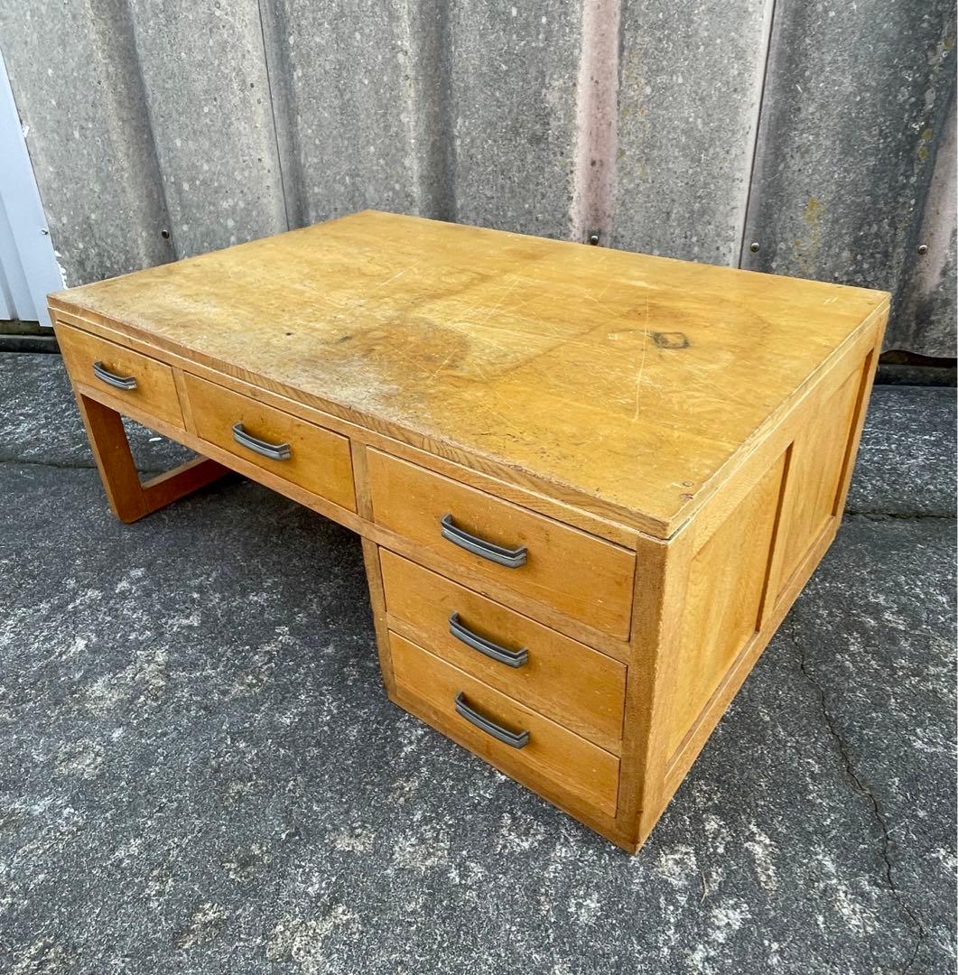 ビンテージ/当時物/無垢材/文机/机/書斎机/作業台/テーブル/透かし彫り/14