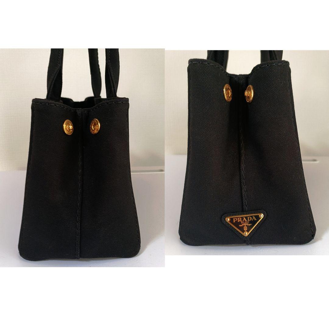 正規美品　プラダ　カナパ　ハンドバッグ　三角ロゴ　ゴールド金具　デニム　ブラック