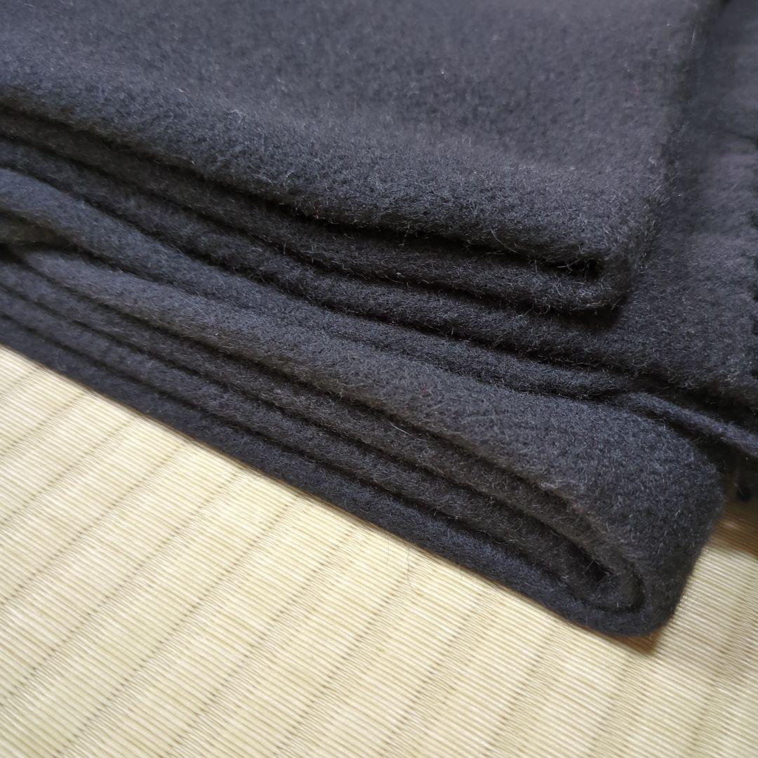 カシミヤストール大判 黒フリンジ付き　約180×72　日本製カシミヤ100%