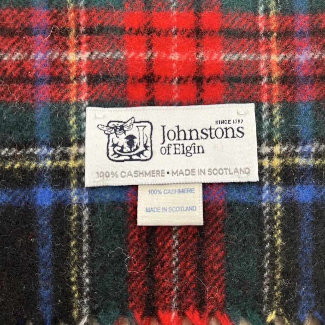 【美品】カシミヤ100%ジョンストンズ　マフラー ブラックスチュワート　小判