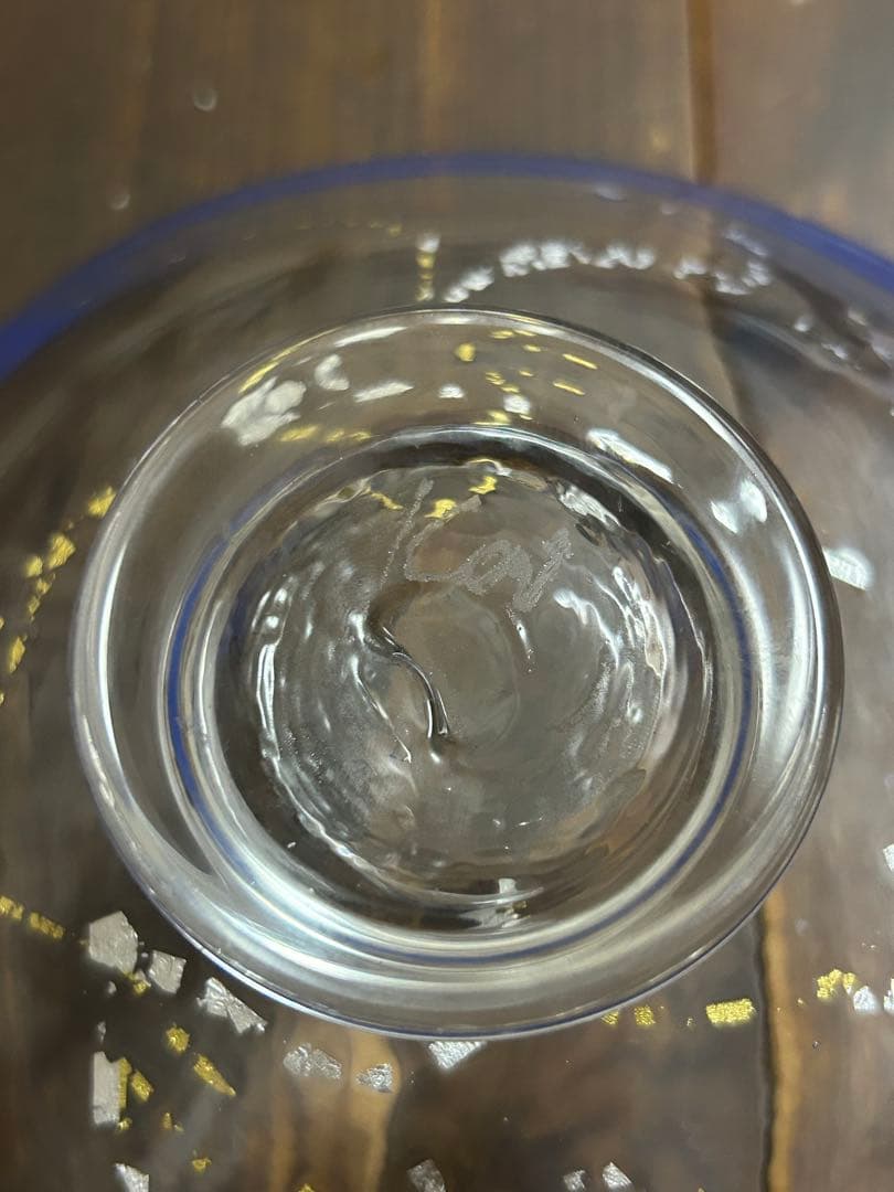 作家　ガラス作家　脚付皿　金彩銀彩　吹きガラス　刻印あり　作家物