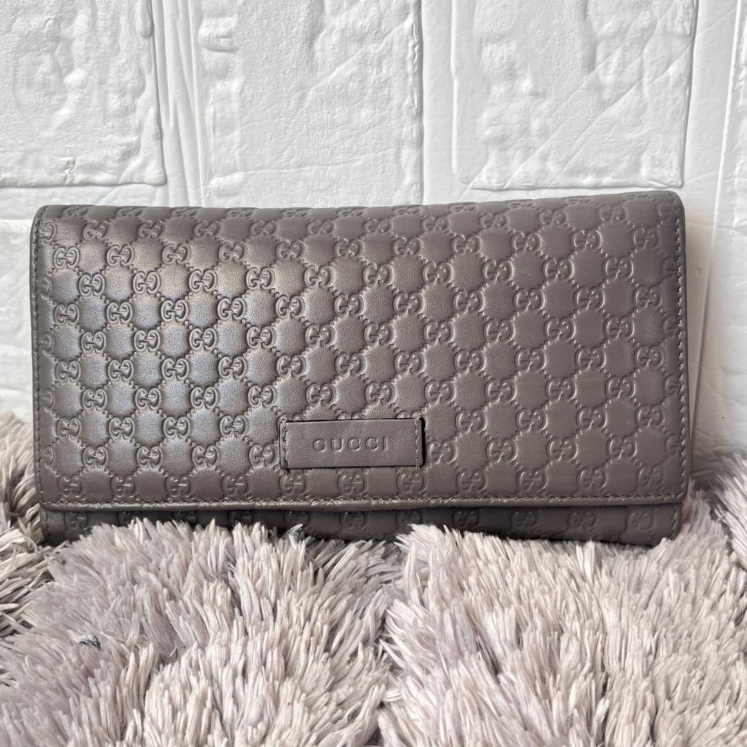 美品✨GUCCI マイクロシマ　長財布　グレー　メンズ　レディース