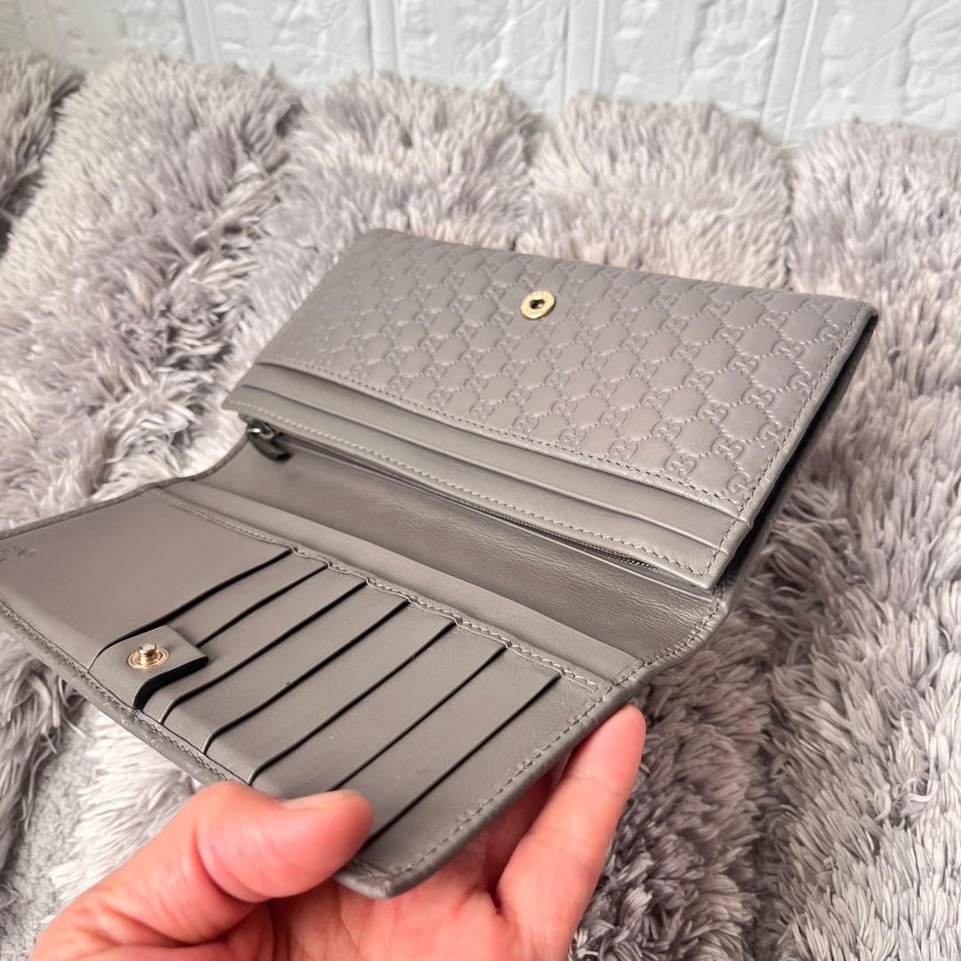 美品✨GUCCI マイクロシマ　長財布　グレー　メンズ　レディース