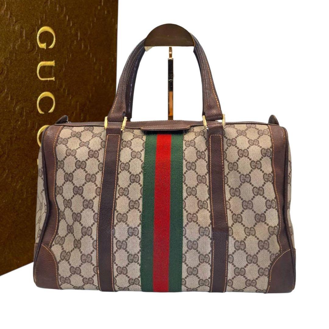 OLD GUCCI ミニボストン ハンドバッグ GG柄 シェリーライン　0138
