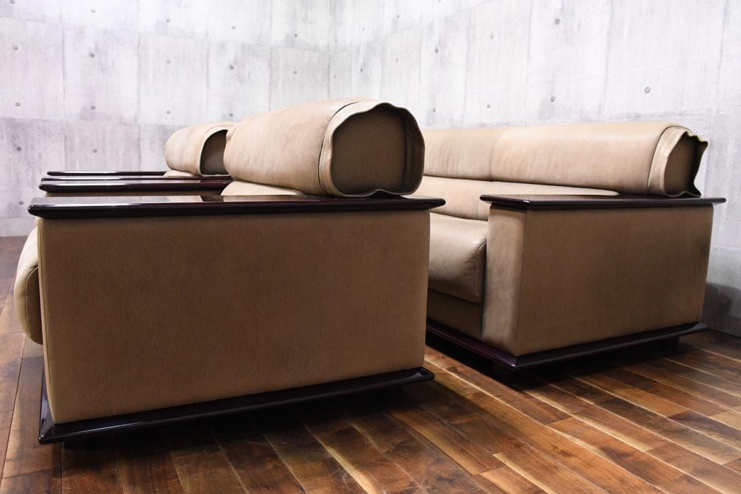 EAC65 北谷家具 KIT FURNITURE 仔山羊革張り 応接4点セット