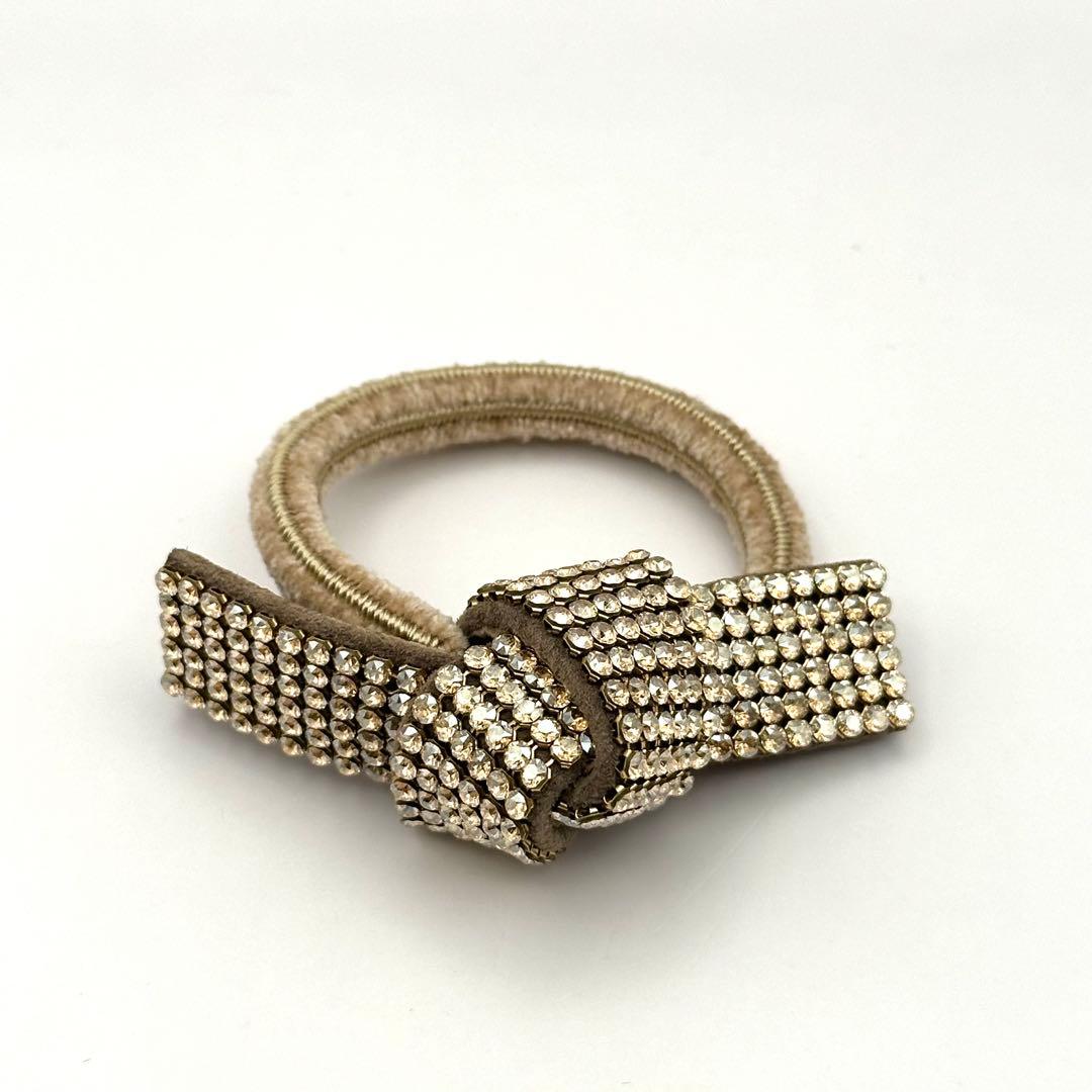 【極美品】acca アッカ ドレスポニー ヘアゴム クリスタル 6列 ベージュ系