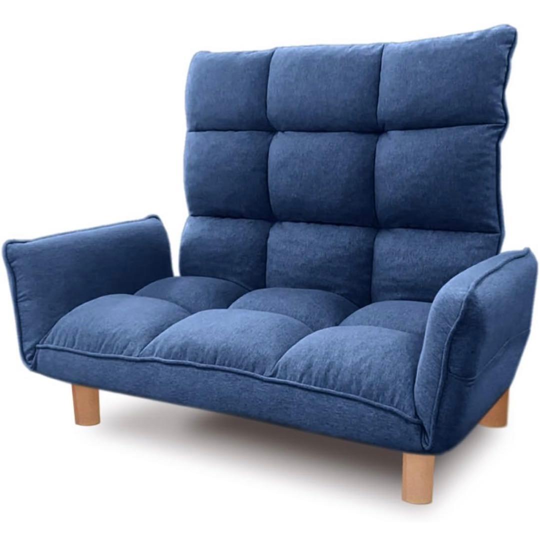 【値下げ中】ハイバック (ブルー)ハイバックソファ カウチソファ 2人掛け