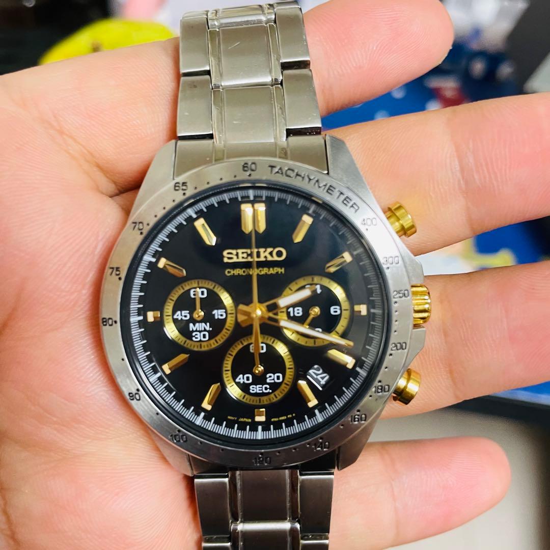 SEIKO SBTR015 黒と金のクロノグラフデザイン腕時計