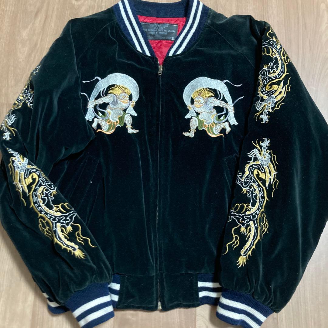 ベロア 別珍スカジャン jungle storms 刺繍風神