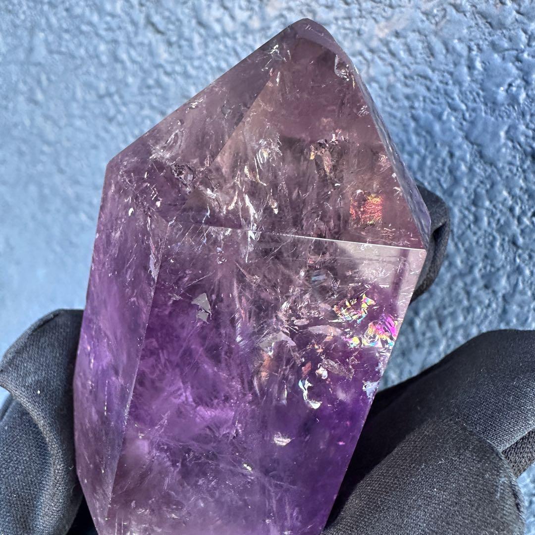 虹入り水晶☆レインボー☆アメトリン 六角柱 パワーストーン天然石 原石A1391