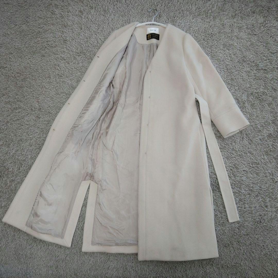 FRAY I.D MANTECO ノーカラーコート ウール ベルト付き ロング