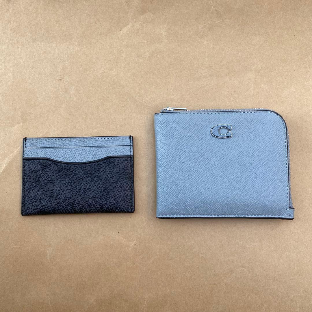 折り財布＋Lジップ財布　グレーブルー　２点セット