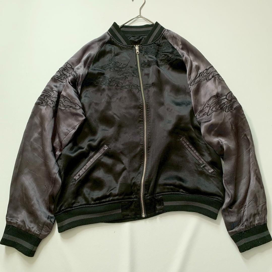 【シマエナガ】絡繰魂漆 XL 龍 刺繍 リバーシブル スカジャン 黒 和柄