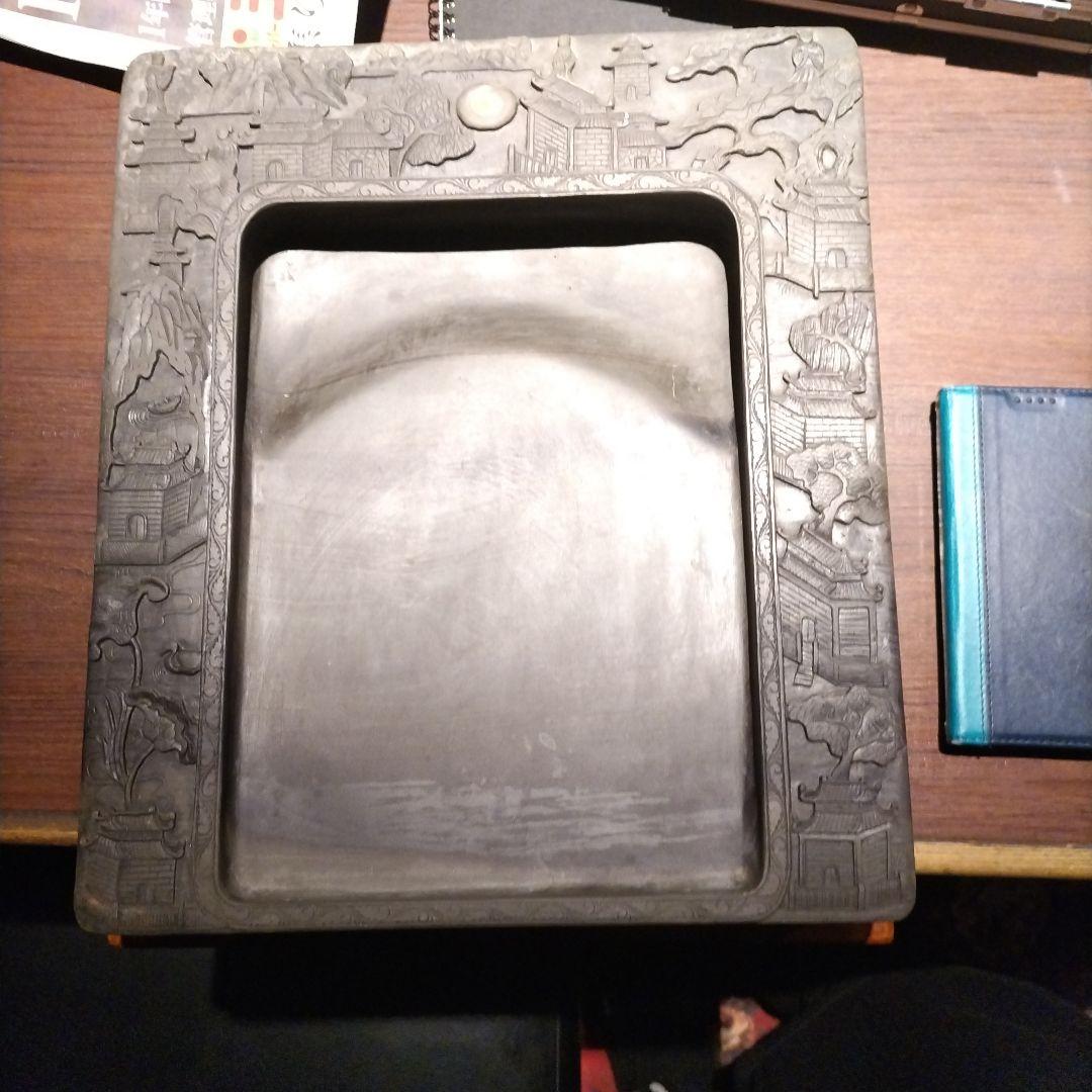 彫刻付き石製硯箱 約30cm x 20cm 重さ14kg
