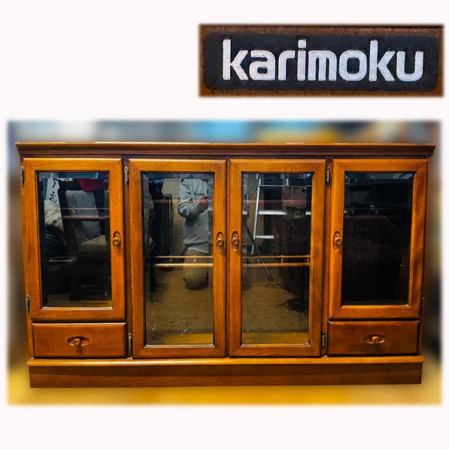 カリモク家具 リビングボード W148cm ガラス キャビネット 飾り棚