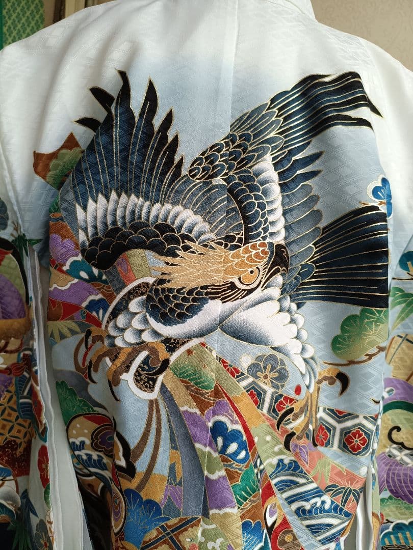 白地に鷹が格好良い☆七五三男の子５歳着物セット