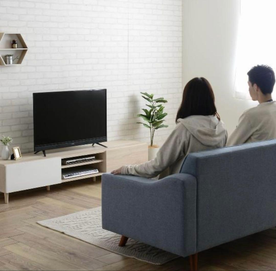 テレビ台 ローボード 50型•55型用 白/オークナチュラル 鏡面仕上