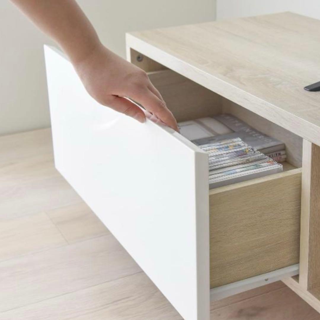 テレビ台 ローボード 50型•55型用 白/オークナチュラル 鏡面仕上