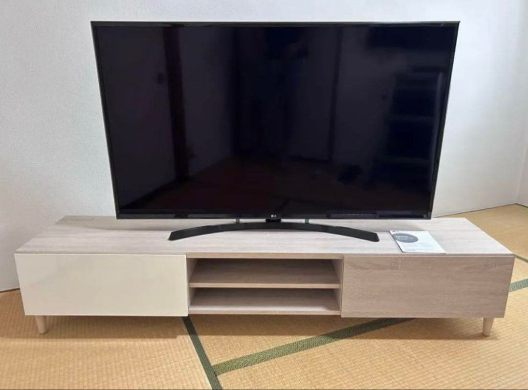 テレビ台 ローボード 50型•55型用 白/オークナチュラル 鏡面仕上