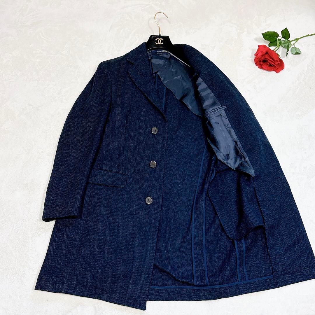 新品同様✨　ポロラルフローレン　チェスターコート　ネイビー　ヘリンボーン