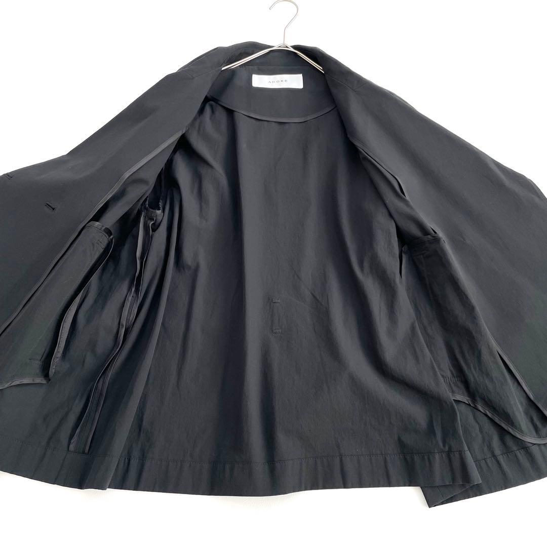 4490 【美品】アドーア ベルト付き ショート丈コート S 黒 トレンチコート