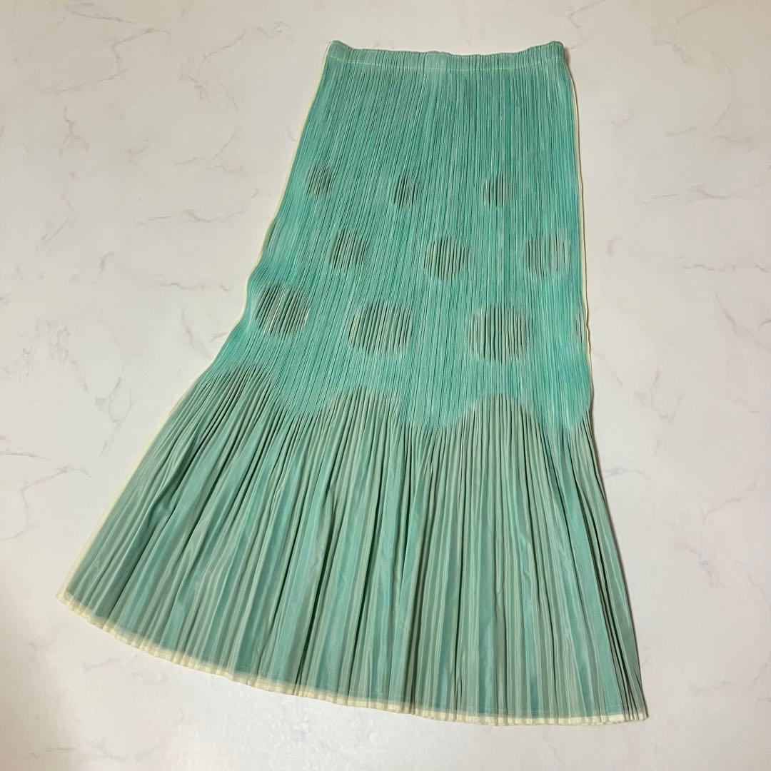 イッセイミヤケ　プリーツ　グリーン　サンプル　ドット柄　ロングスカート　5