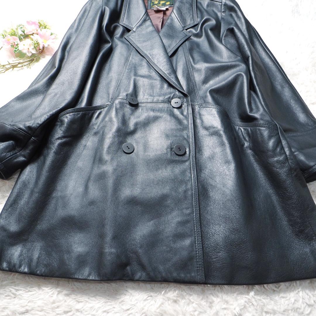 イタリアンラムレザー 絵夢里 EMURI レザーコート ネイビー レディース