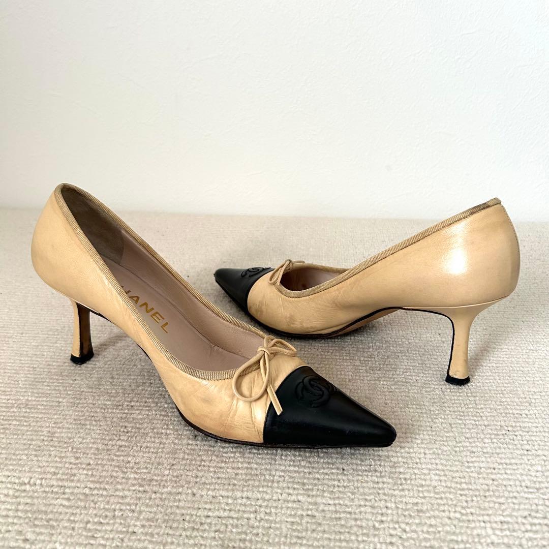 CHANEL シャネル パンプス ココマーク バイカラー 24cm 37